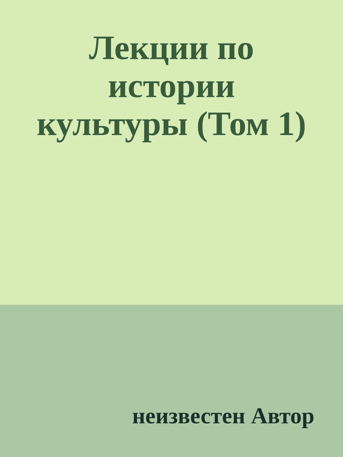 Лекции по истории культуры (Том 1)